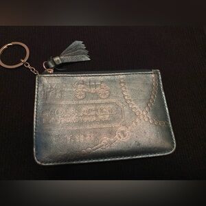 Coach Embossed Leather Metallic Keychain Wallet